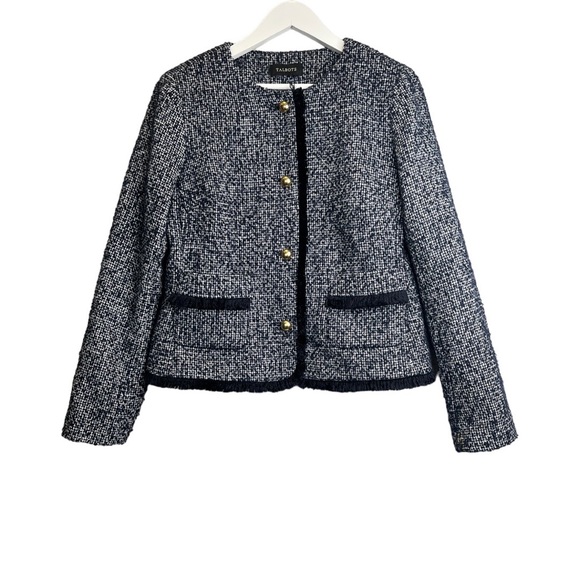Talbots Jackets & Blazers - Talbots | Navy Tweed Fringe Wool Blend Blazer Sz 10/M